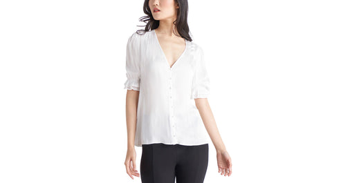 Black Tape Womens Pleated Shoulder Ruffle Cuff Blouse